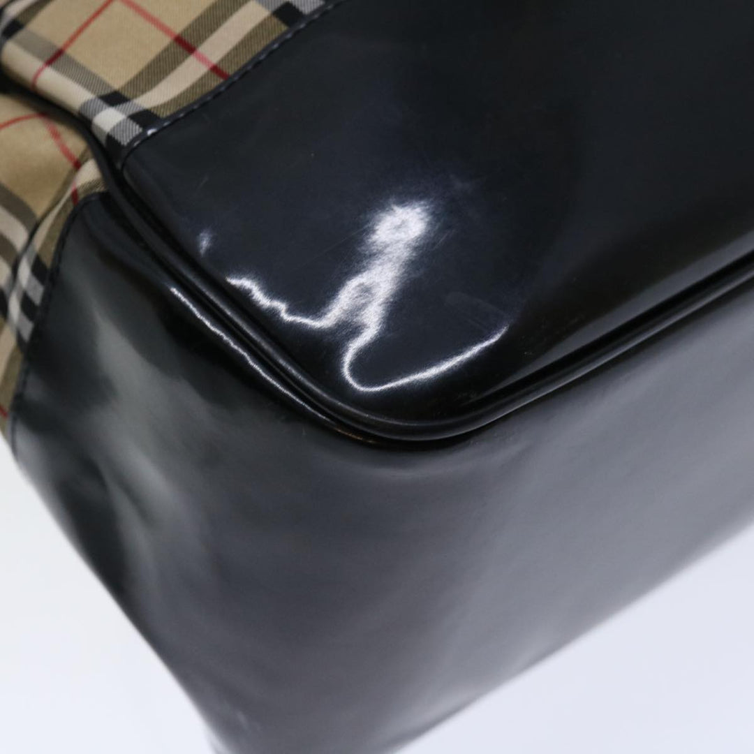 BurberrySs Nova Check Blue Label Tote Bag Canvas Beige Black Auth 71014