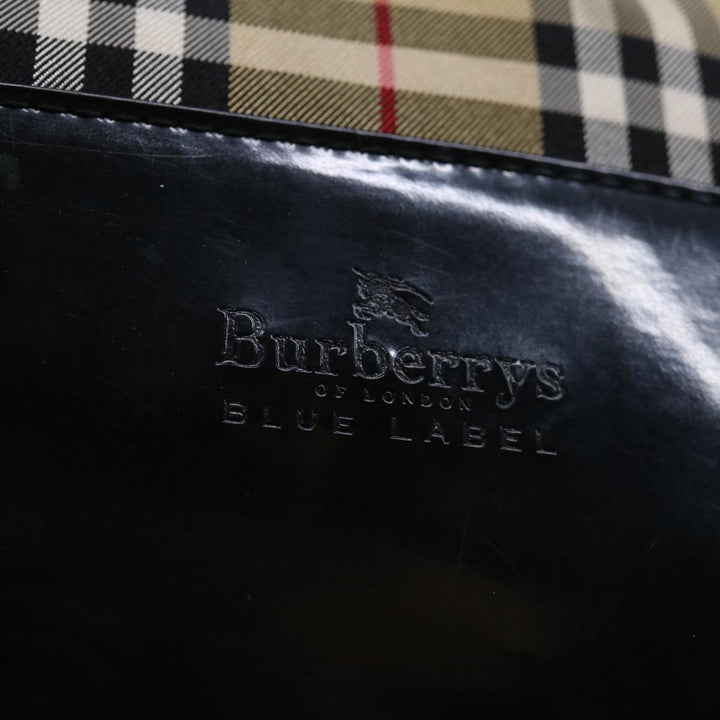 BurberrySs Nova Check Blue Label Tote Bag Canvas Beige Black Auth 71014