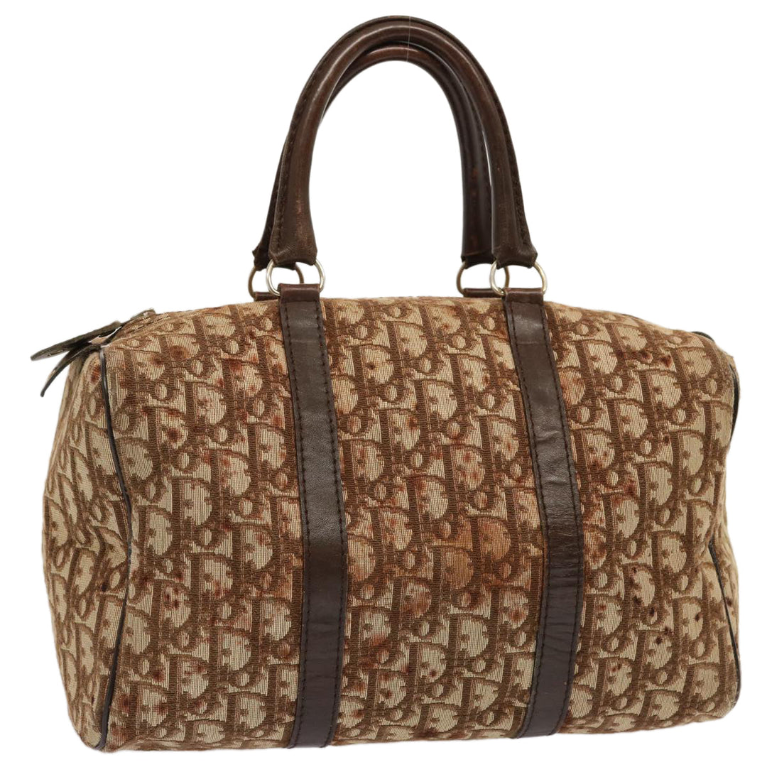 CHRISTIAN Top quality Dior Trotter Canvas Boston Bag Brown Auth 71020
