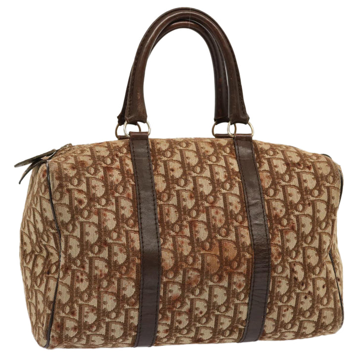 CHRISTIAN Top quality Dior Trotter Canvas Boston Bag Brown Auth 71020