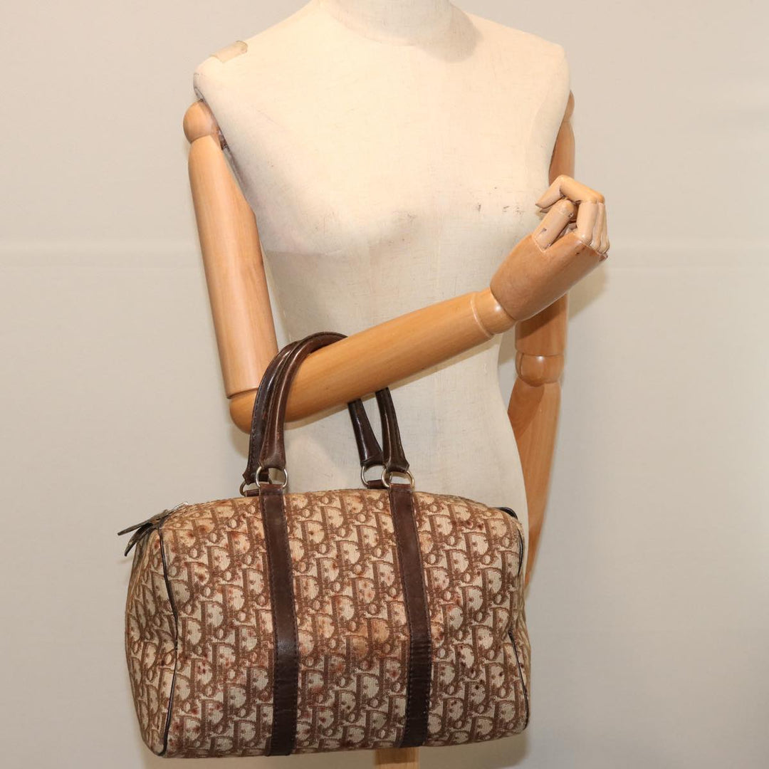 CHRISTIAN Top quality Dior Trotter Canvas Boston Bag Brown Auth 71020