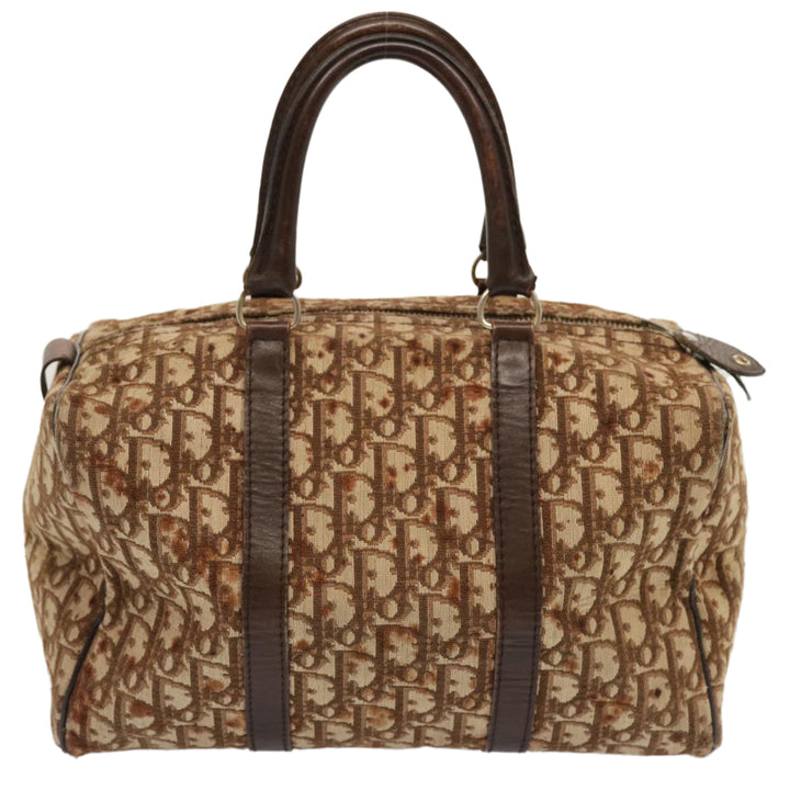 CHRISTIAN Top quality Dior Trotter Canvas Boston Bag Brown Auth 71020