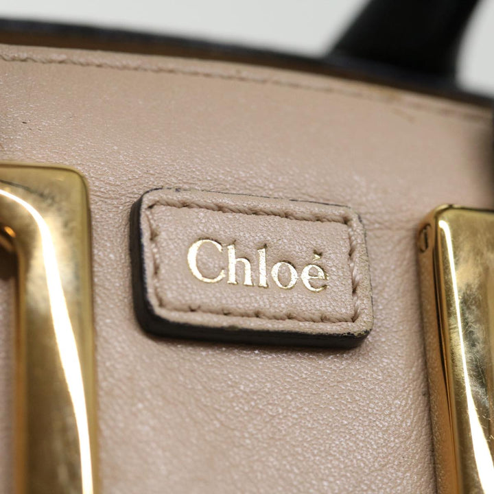 Chloe Etel Hand Bag Leather 2way Beige Black 71071