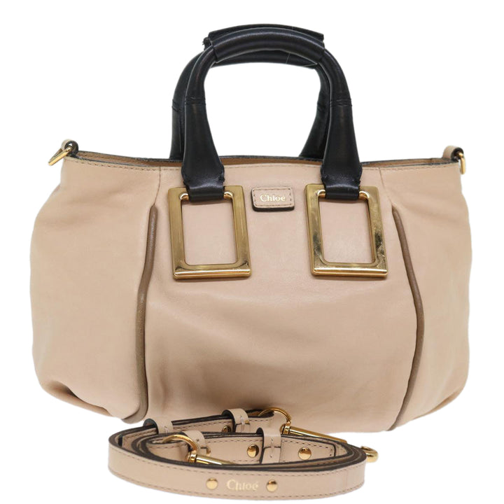 Chloe Etel Hand Bag Leather 2way Beige Black 71071