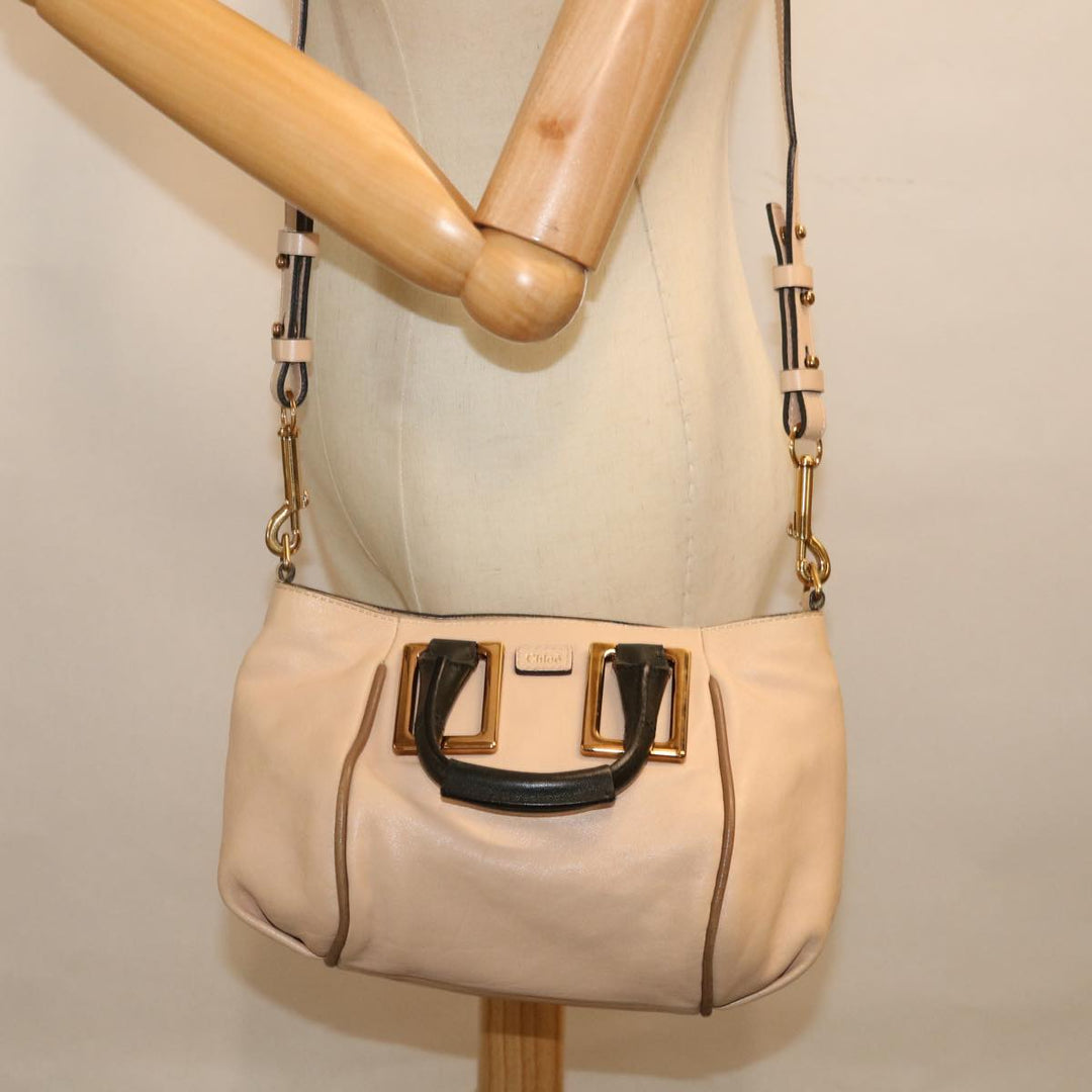 Chloe Etel Hand Bag Leather 2way Beige Black 71071
