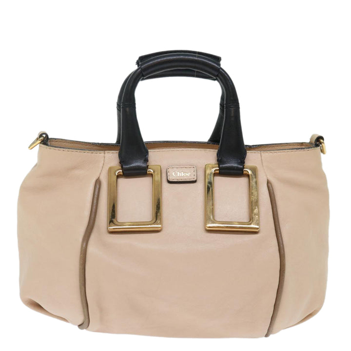 Chloe Etel Hand Bag Leather 2way Beige Black 71071
