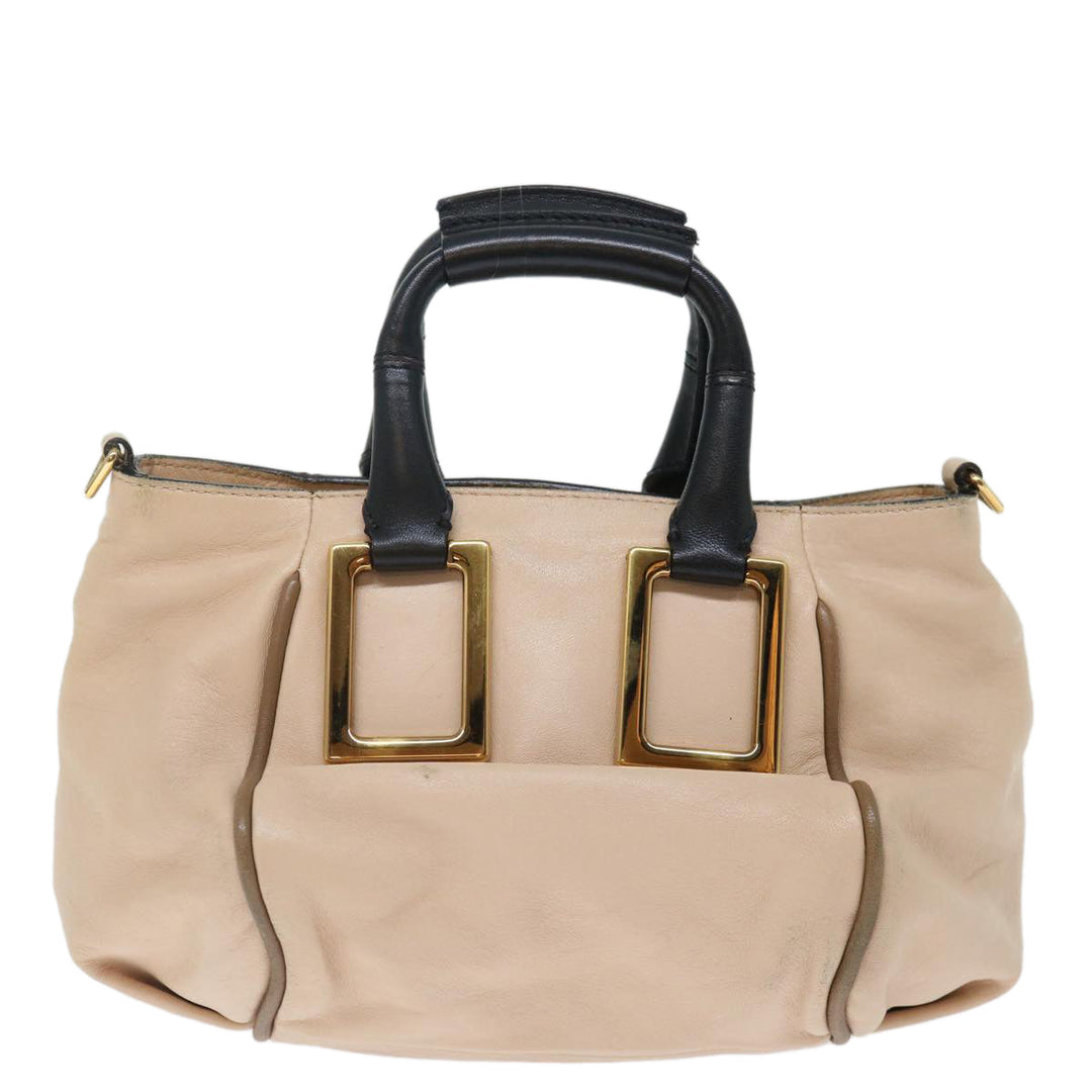 Chloe Etel Hand Bag Leather 2way Beige Black 71071