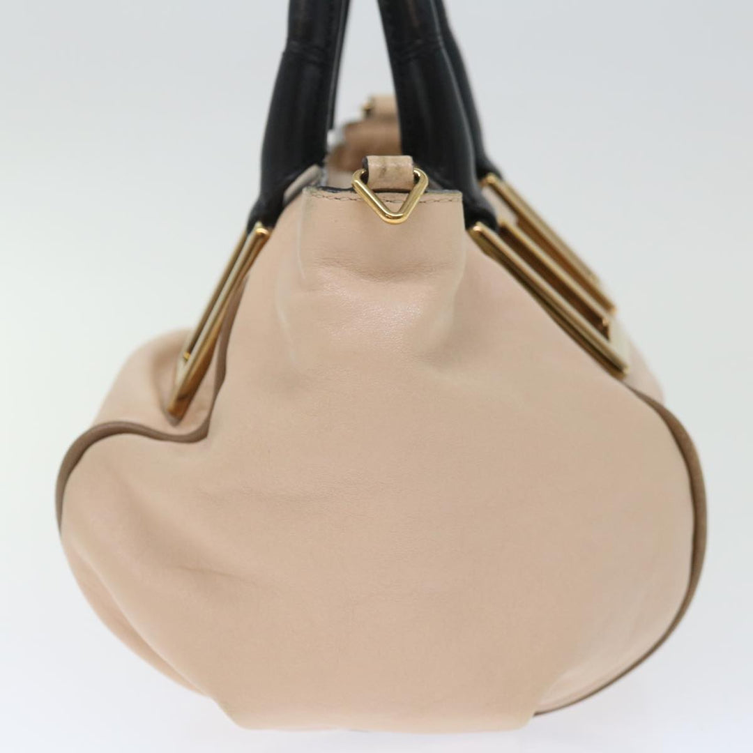 Chloe Etel Hand Bag Leather 2way Beige Black 71071