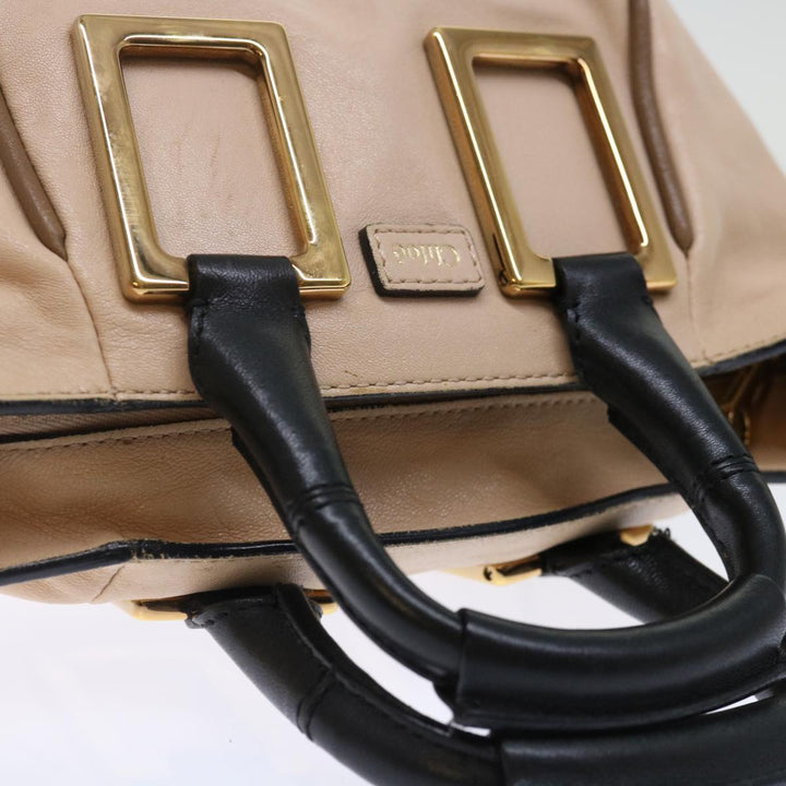Chloe Etel Hand Bag Leather 2way Beige Black 71071