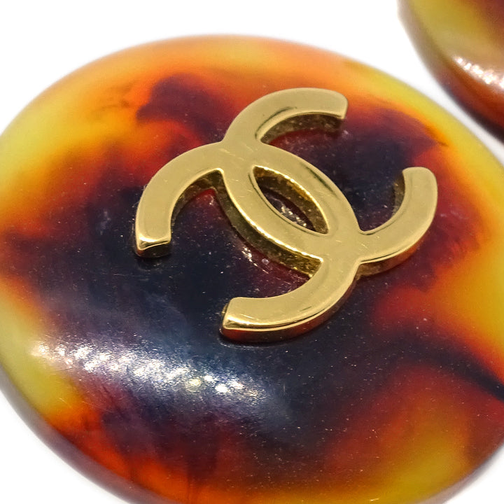 Top Quality Chanel Button Earrings Clip-On Brown 97P