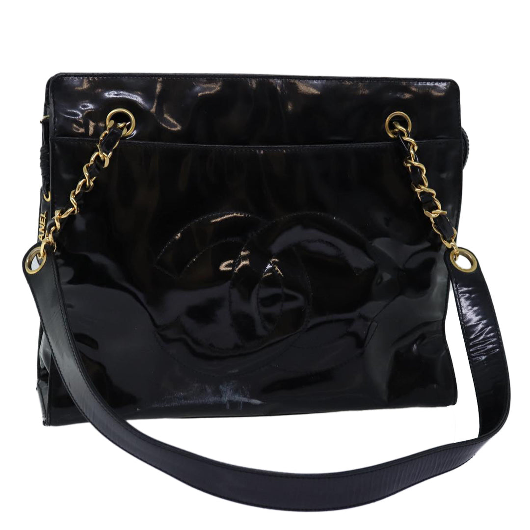 Top Quality Chanel Chain Shoulder Bag Patent leather Black CC Auth 71572