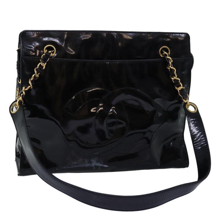 Top Quality Chanel Chain Shoulder Bag Patent leather Black CC Auth 71572