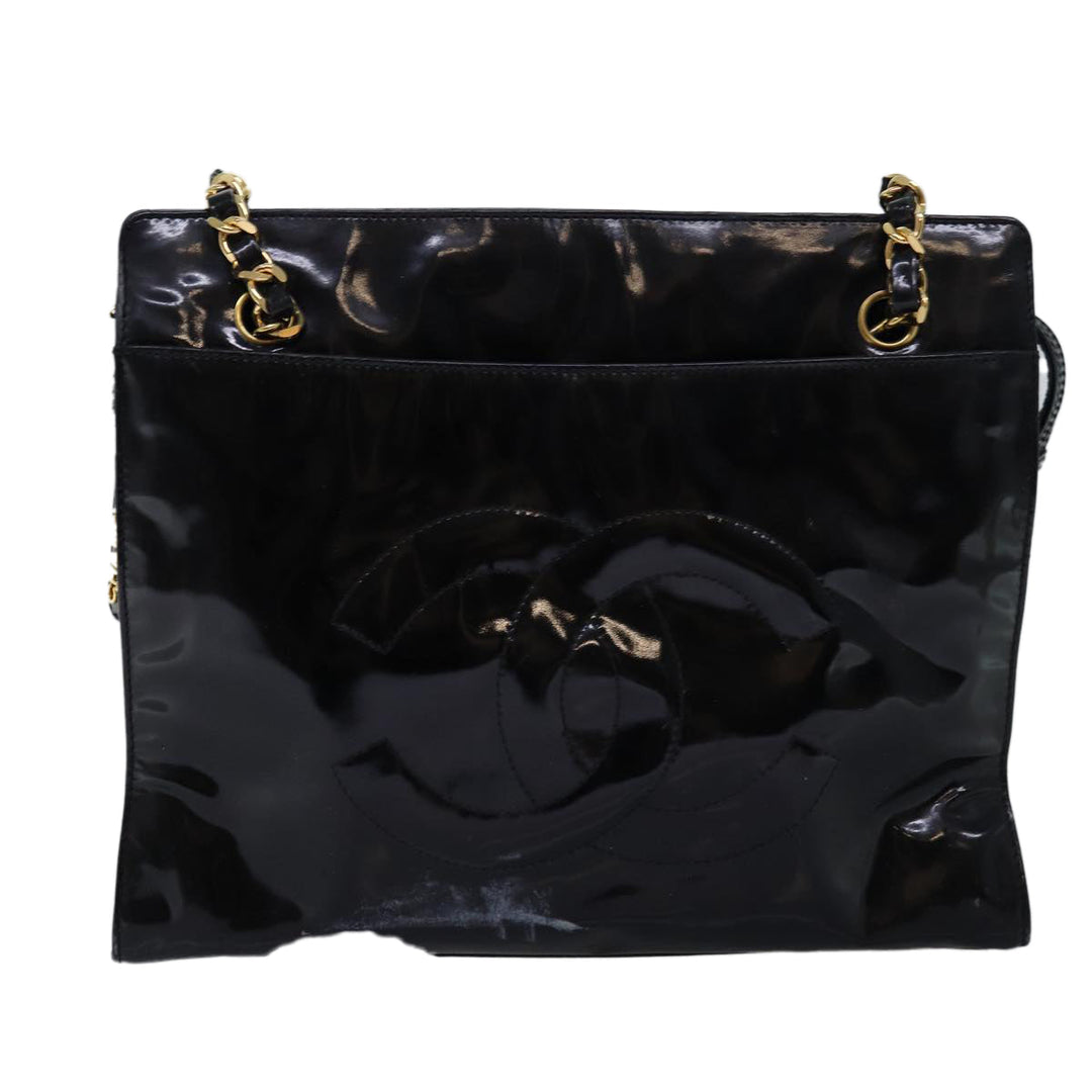 Top Quality Chanel Chain Shoulder Bag Patent leather Black CC Auth 71572