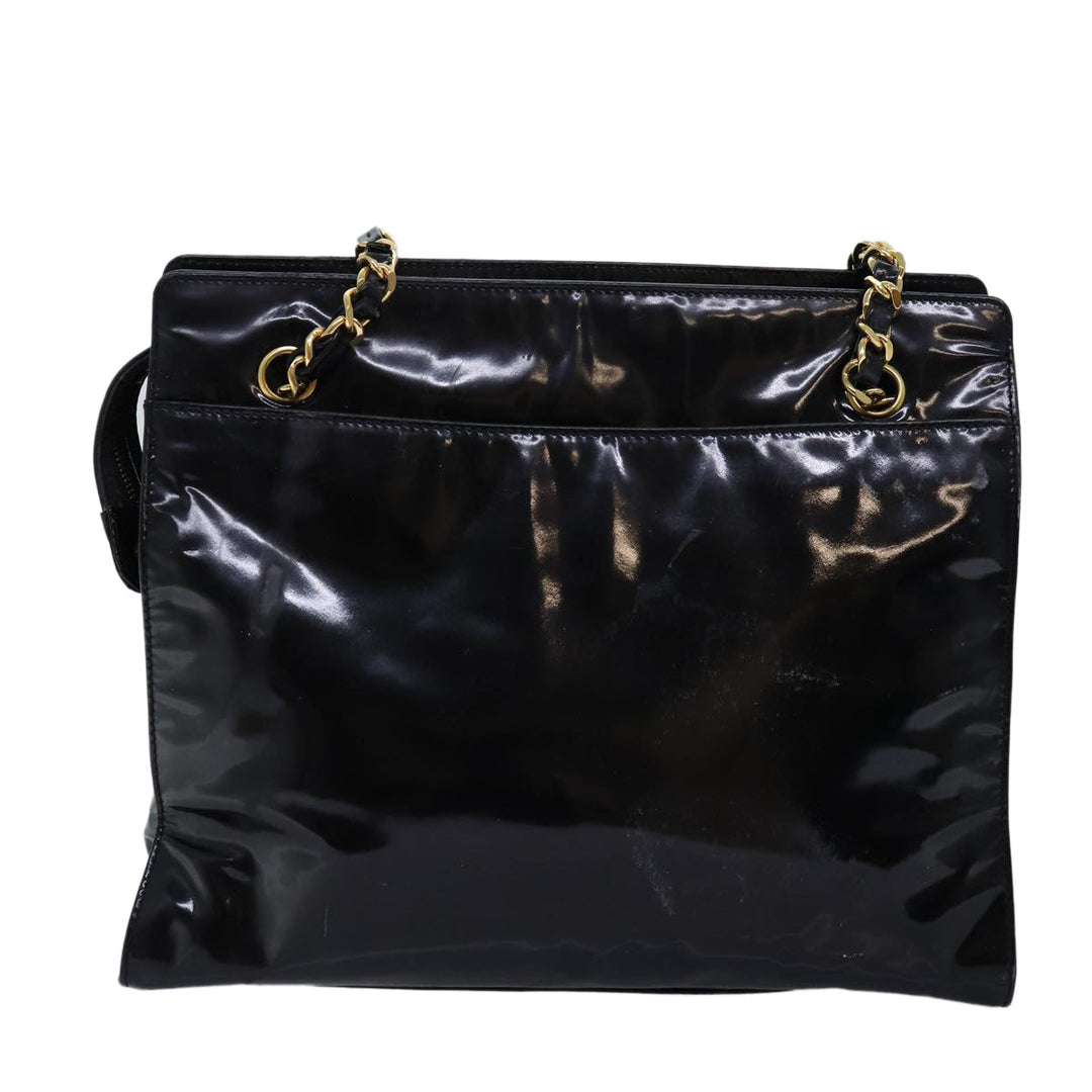 Top Quality Chanel Chain Shoulder Bag Patent leather Black CC Auth 71572