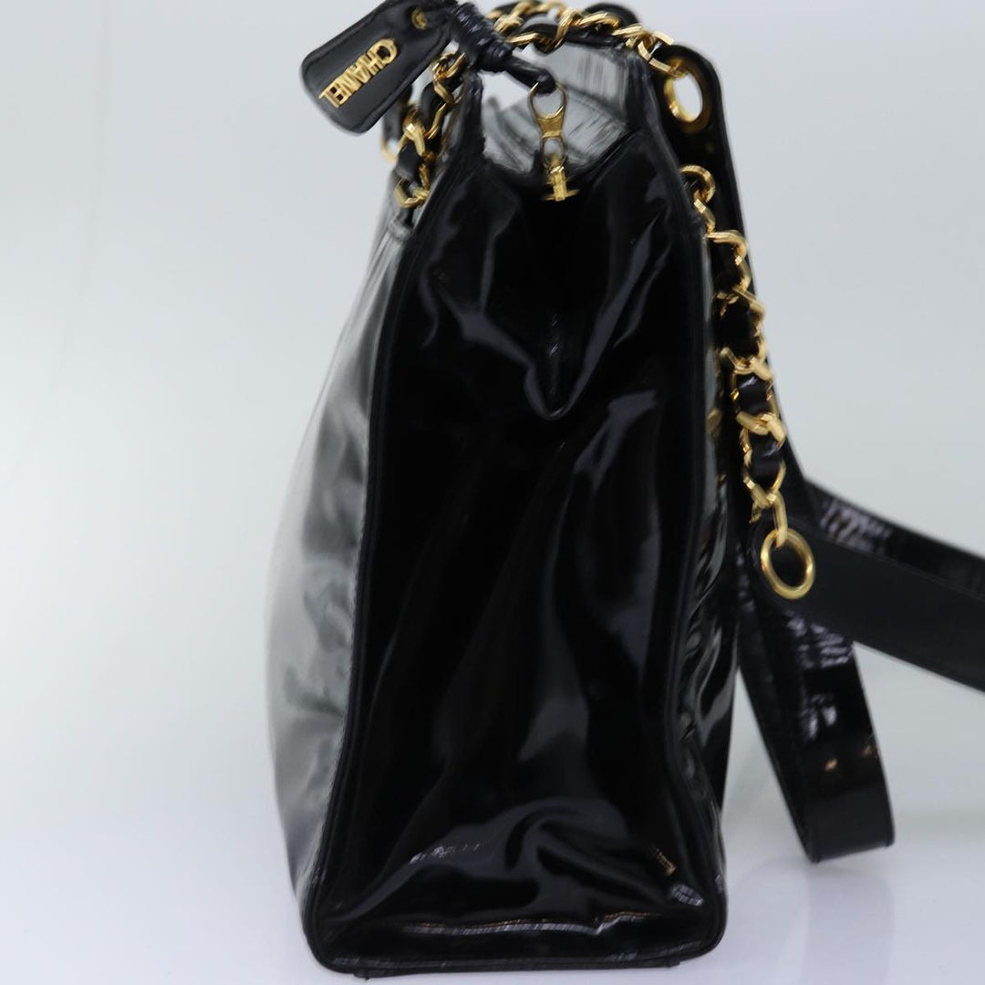 Top Quality Chanel Chain Shoulder Bag Patent leather Black CC Auth 71572