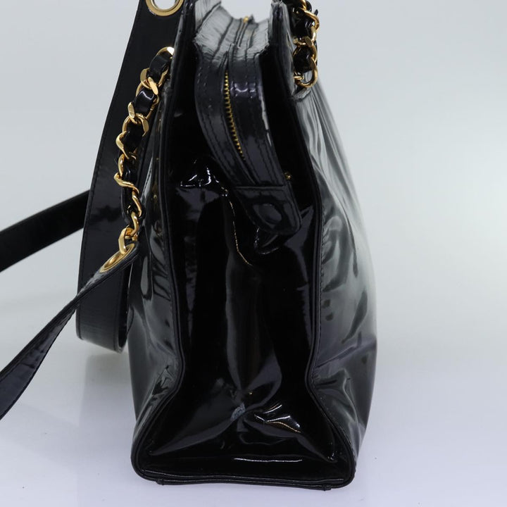 Top Quality Chanel Chain Shoulder Bag Patent leather Black CC Auth 71572