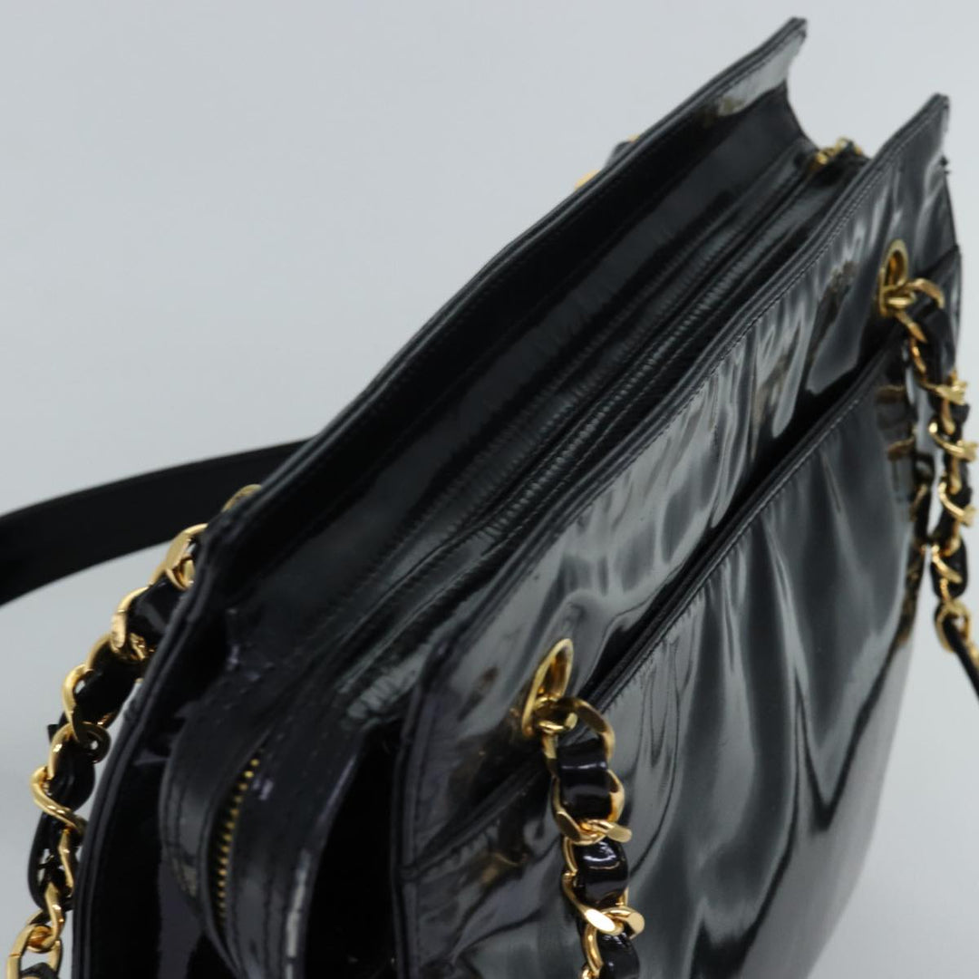 Top Quality Chanel Chain Shoulder Bag Patent leather Black CC Auth 71572