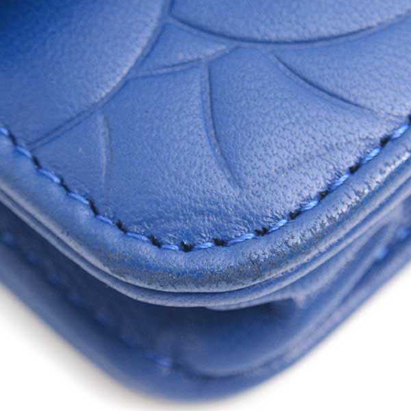 Top Quality Chanel Camellia Chain Wallet Blue Lambskin