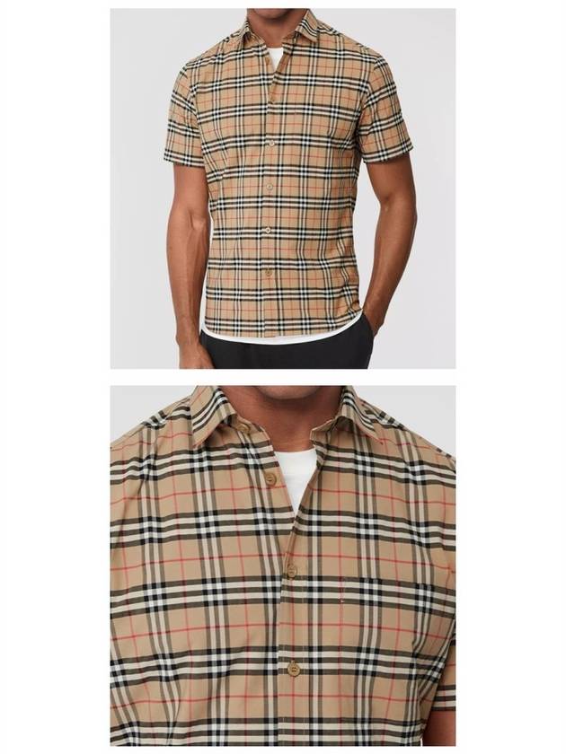 Burberry Small Scale Check Stretch Short Sleeve Shirt Archive Beige
