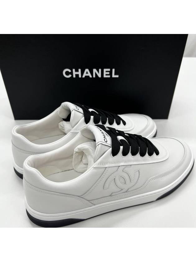 CC Logo Calfskin Low Top Sneakers White Chanel
