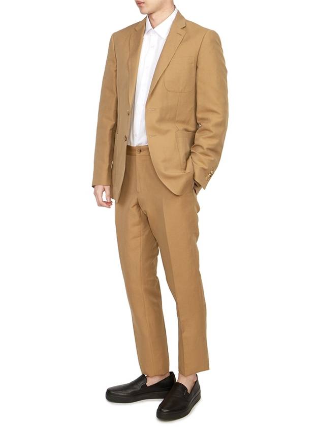 Burberry Slim Fit Unstructured Wool Linen Blend Single Breasted Jacket Camel