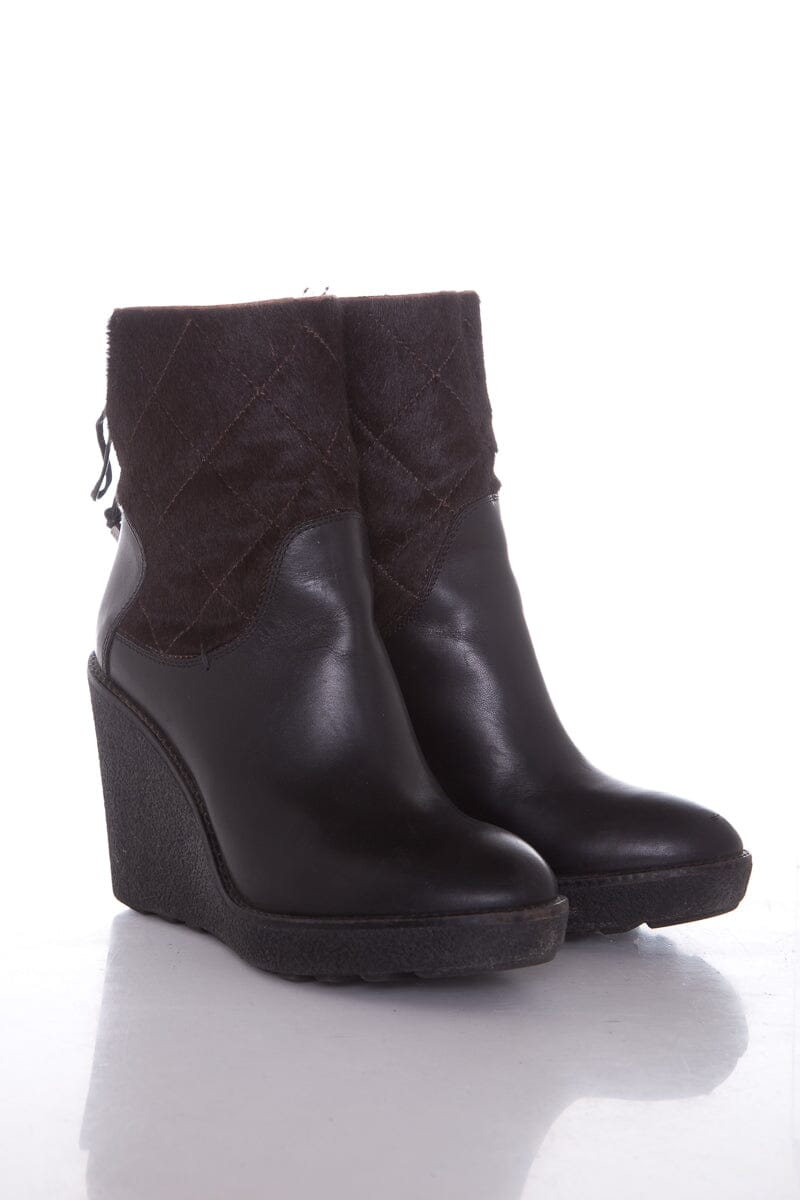 Moncler Pony and Leather Brown Booties SZ 38