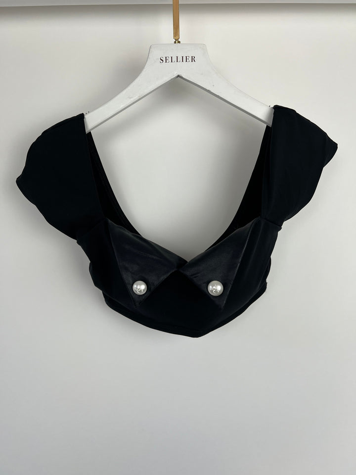 Top Quality Chanel 21M Black Swim Top with Crystal CC Pearl Detail Size FR 34 (UK 6)