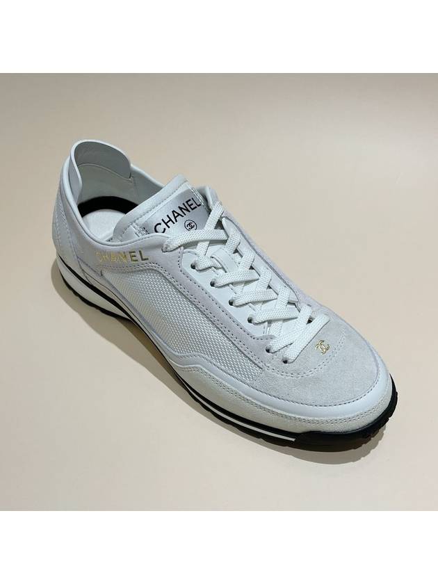 CC Mesh Suede Low Top Sneakers White Chanel