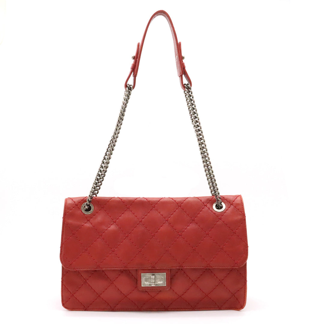 Top Quality Chanel Top Quality Chanel 2.55 Matrasse W Chain Bag Half-Sharp Handbag Semi-Sharp Leather Red Silver Gold  Blumin
