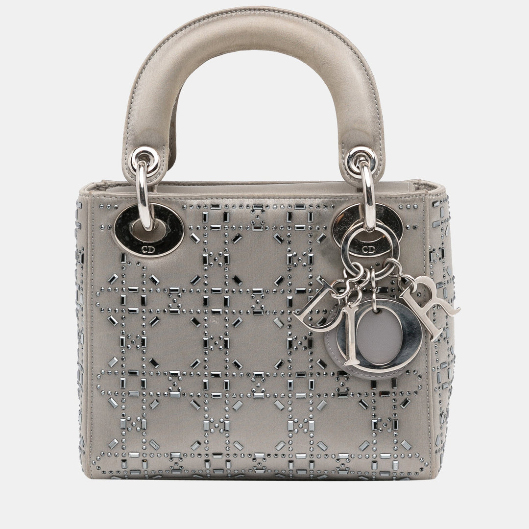 Top quality Dior Grey Mini Crystal Embellished Satin Lady Top quality Dior