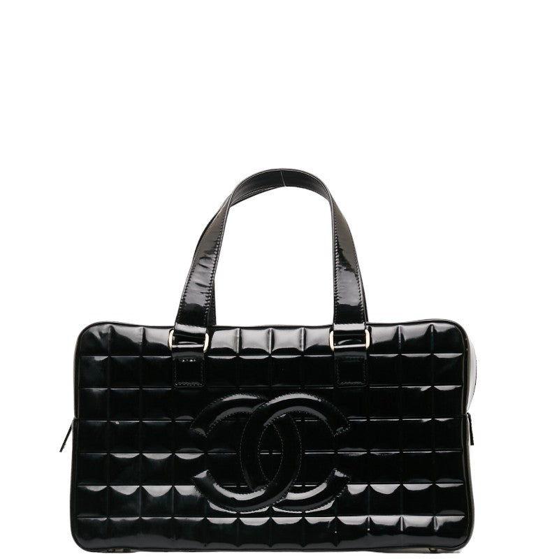 Top Quality Chanel Chocolate Bar Coco Mini Boston Bag Handbag Black Patent Leather Leather  CHANEL