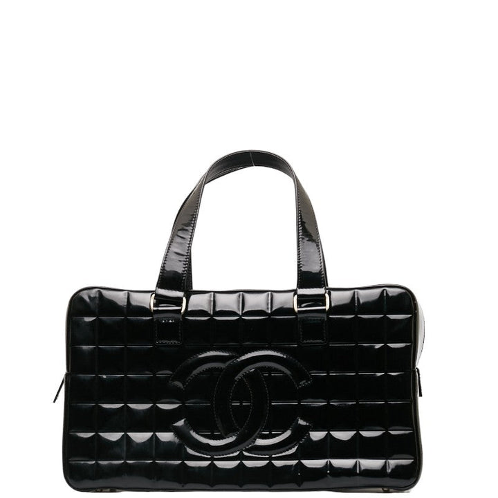 Top Quality Chanel Chocolate Bar Coco Mini Boston Bag Handbag Black Patent Leather Leather  CHANEL