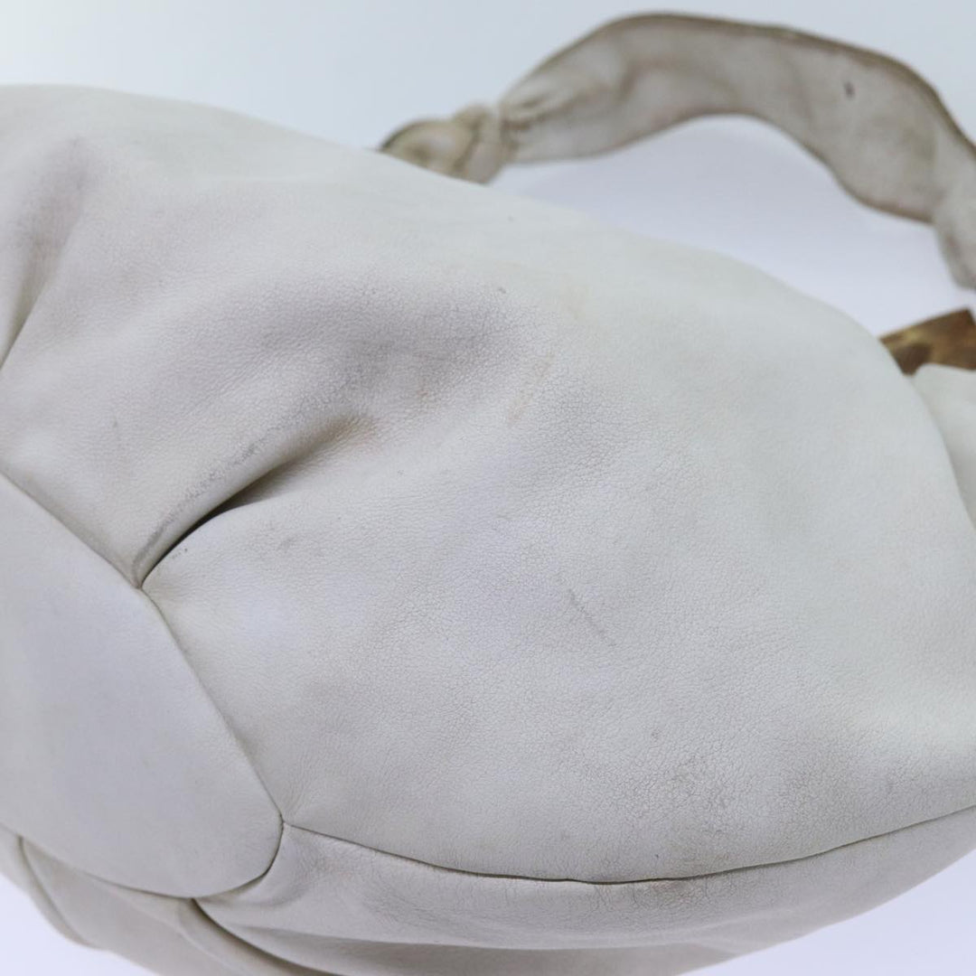 Celine Shoulder Bag Leather White Auth 72072