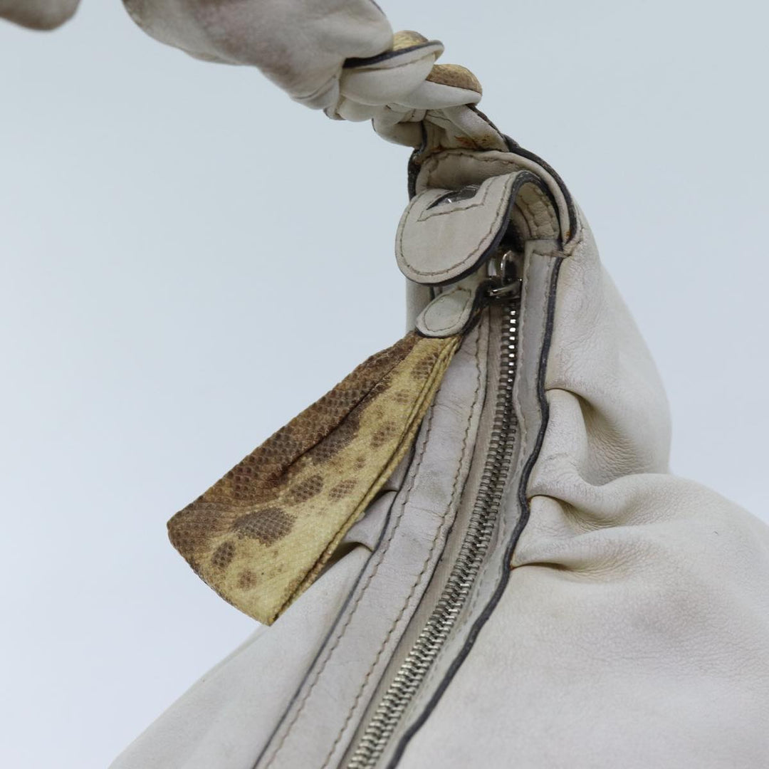 Celine Shoulder Bag Leather White Auth 72072