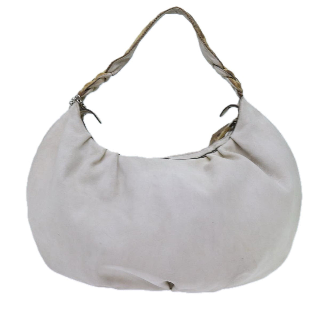 Celine Shoulder Bag Leather White Auth 72072