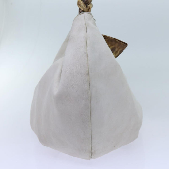 Celine Shoulder Bag Leather White Auth 72072