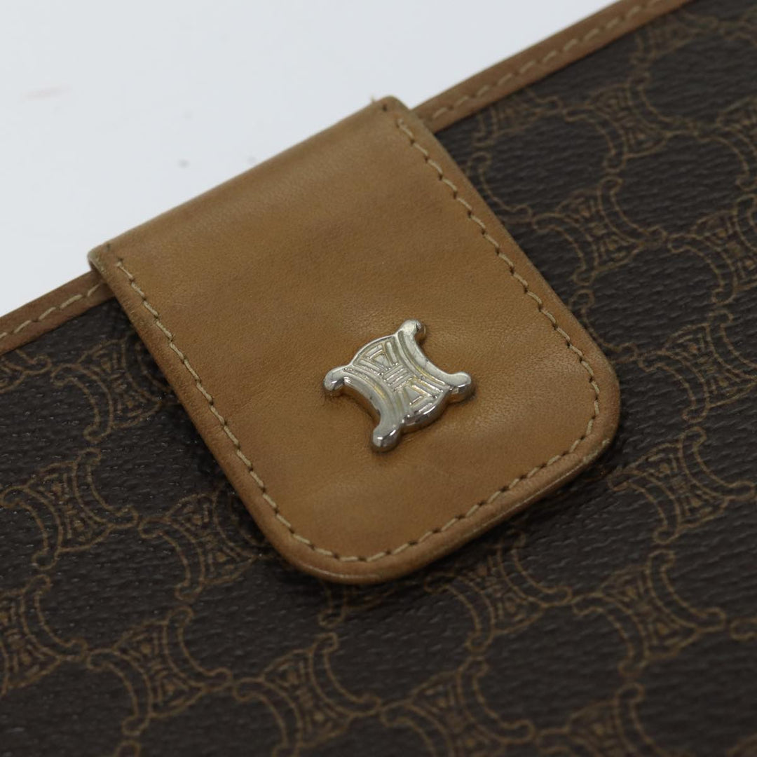Celine Macadam Canvas Long Wallet Leather Brown Auth 72095
