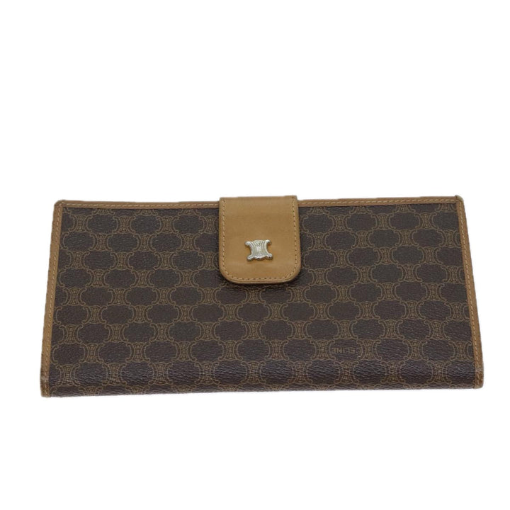 Celine Macadam Canvas Long Wallet Leather Brown Auth 72095