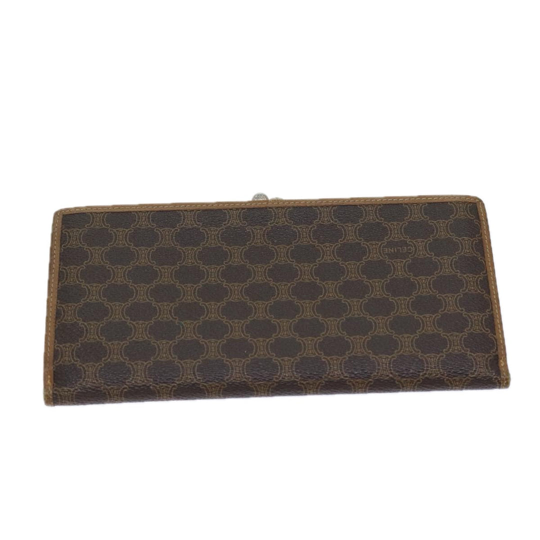 Celine Macadam Canvas Long Wallet Leather Brown Auth 72095