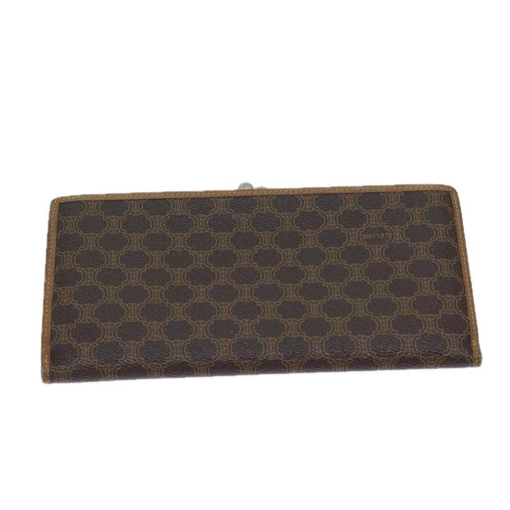 Celine Macadam Canvas Long Wallet Leather Brown Auth 72095
