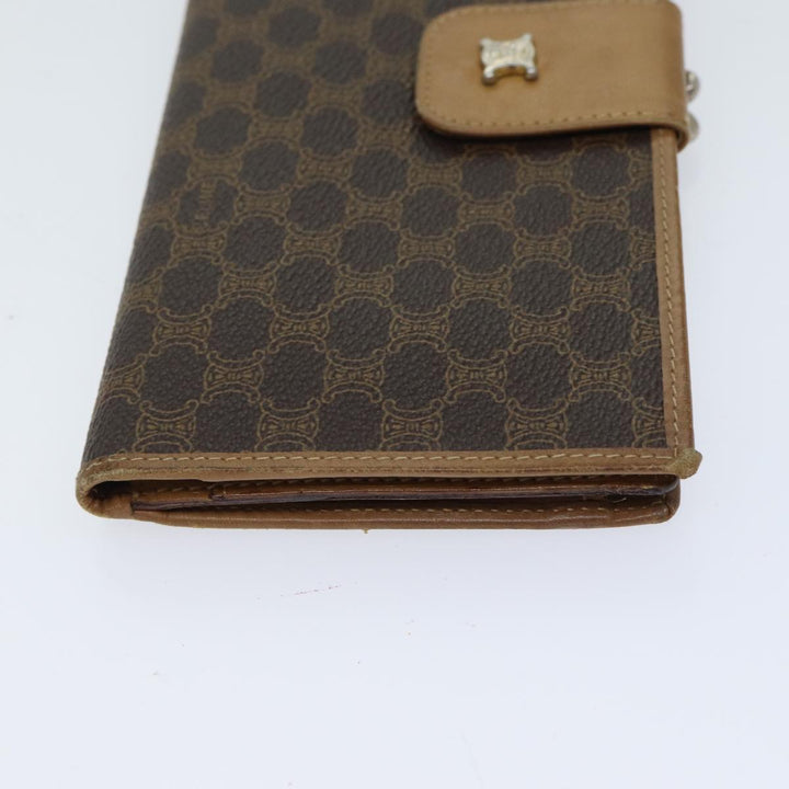 Celine Macadam Canvas Long Wallet Leather Brown Auth 72095