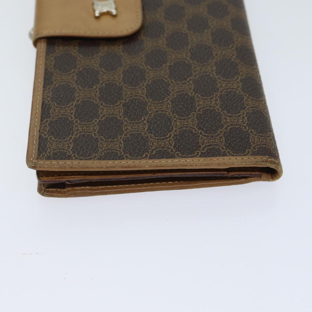 Celine Macadam Canvas Long Wallet Leather Brown Auth 72095