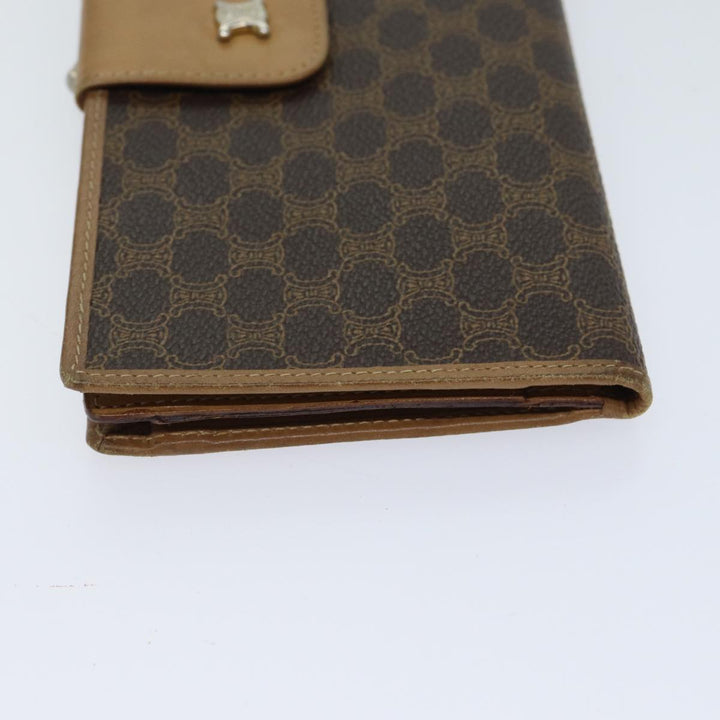 Celine Macadam Canvas Long Wallet Leather Brown Auth 72095