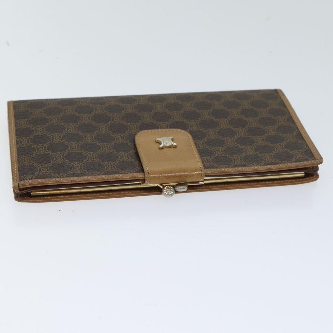 Celine Macadam Canvas Long Wallet Leather Brown Auth 72095