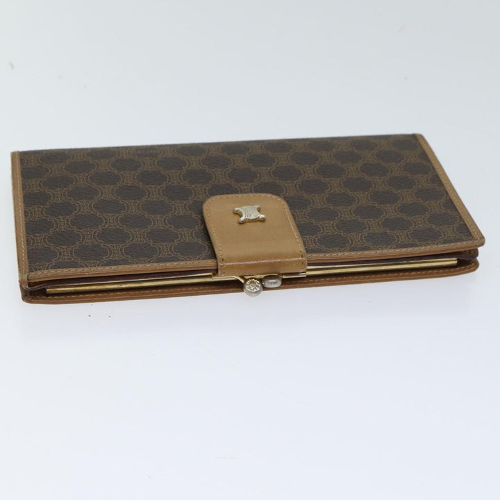 Celine Macadam Canvas Long Wallet Leather Brown Auth 72095
