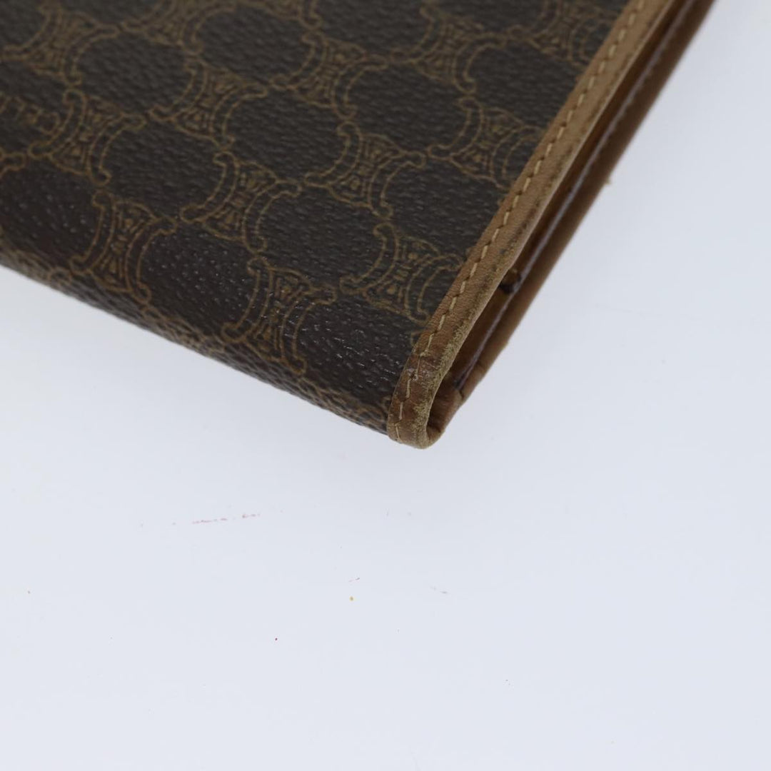 Celine Macadam Canvas Long Wallet Leather Brown Auth 72095