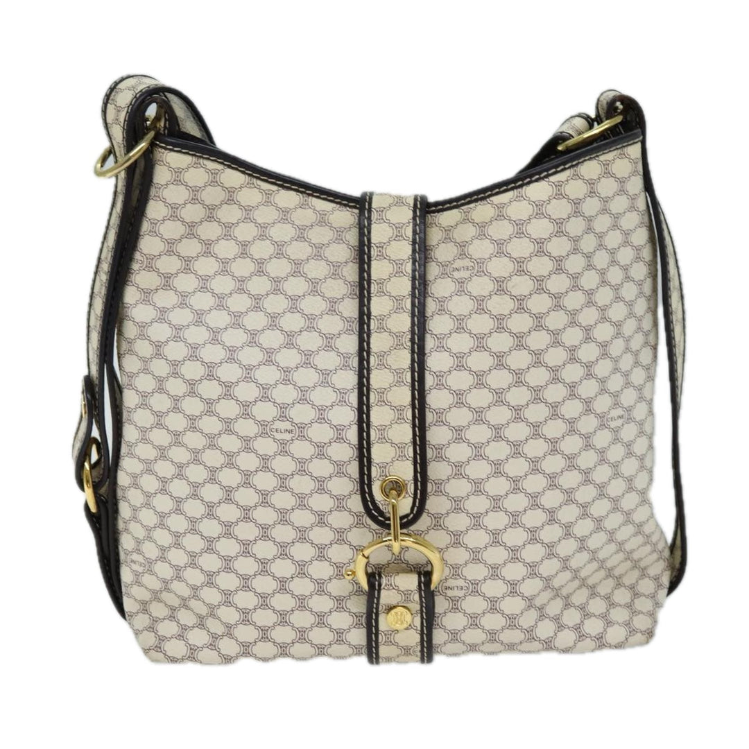 Celine Macadam Canvas Shoulder Bag PVC White Auth 72176