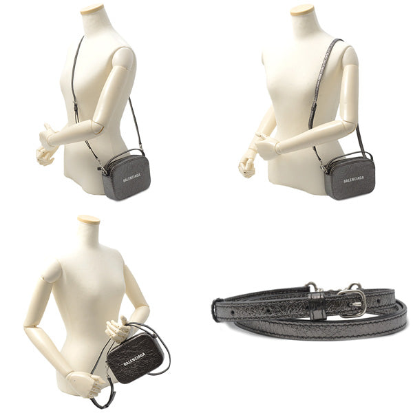 Top Quality Balenciaga Camera Bag XS 2WAY Calf Metallic Gray 608653
