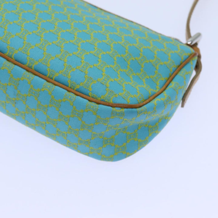 Celine Macadam Canvas Accessory Pouch Light Blue Yellow Brown Auth 72320