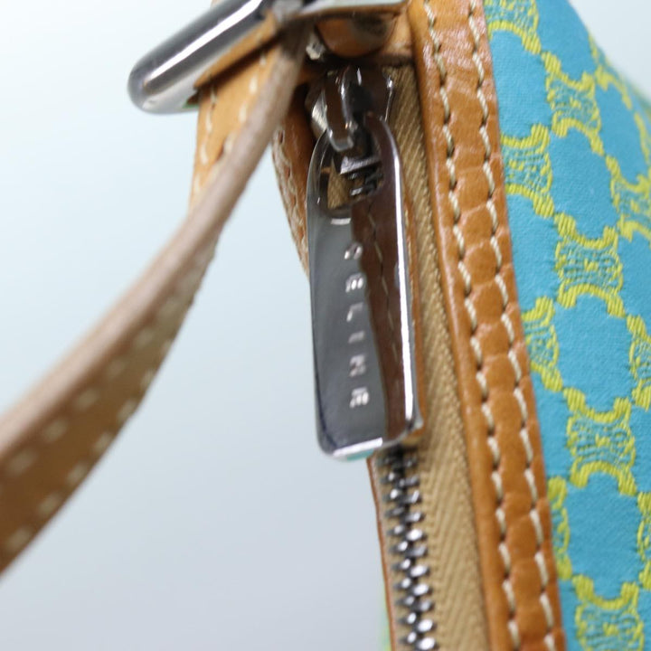 Celine Macadam Canvas Accessory Pouch Light Blue Yellow Brown Auth 72320